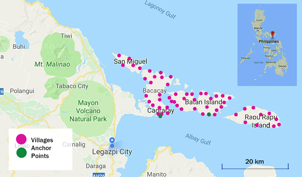 Map showing the villages served by The Floating Clinic